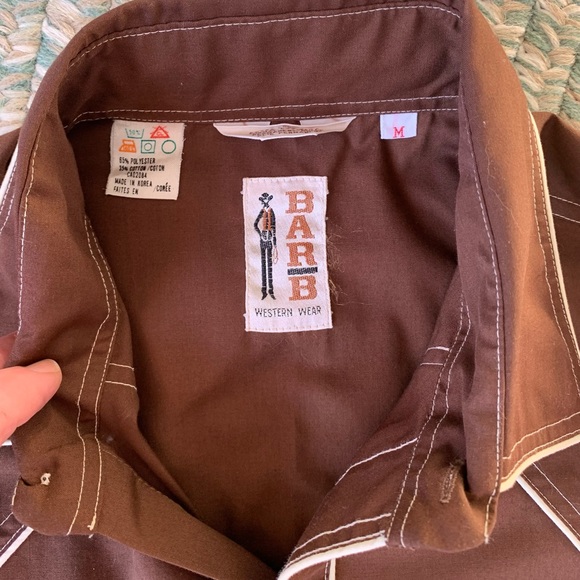 Vintage Bar-B Brown With White Piping Men’s Western Shirt Size Medium - Picture 5 of 7